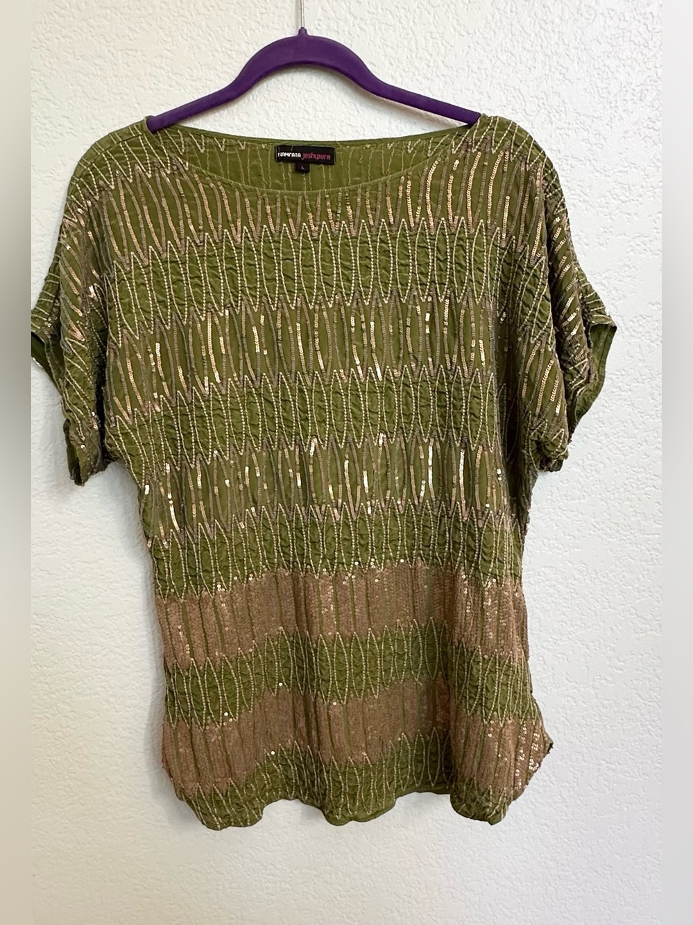 Namrata Joshipura 100% Silk Olive Green Gold Sequin Tunic L